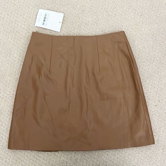 Oak + Fort Vegan Leather Mini Skirt With Slit in Tobacco Brown - Picture 3 of 7